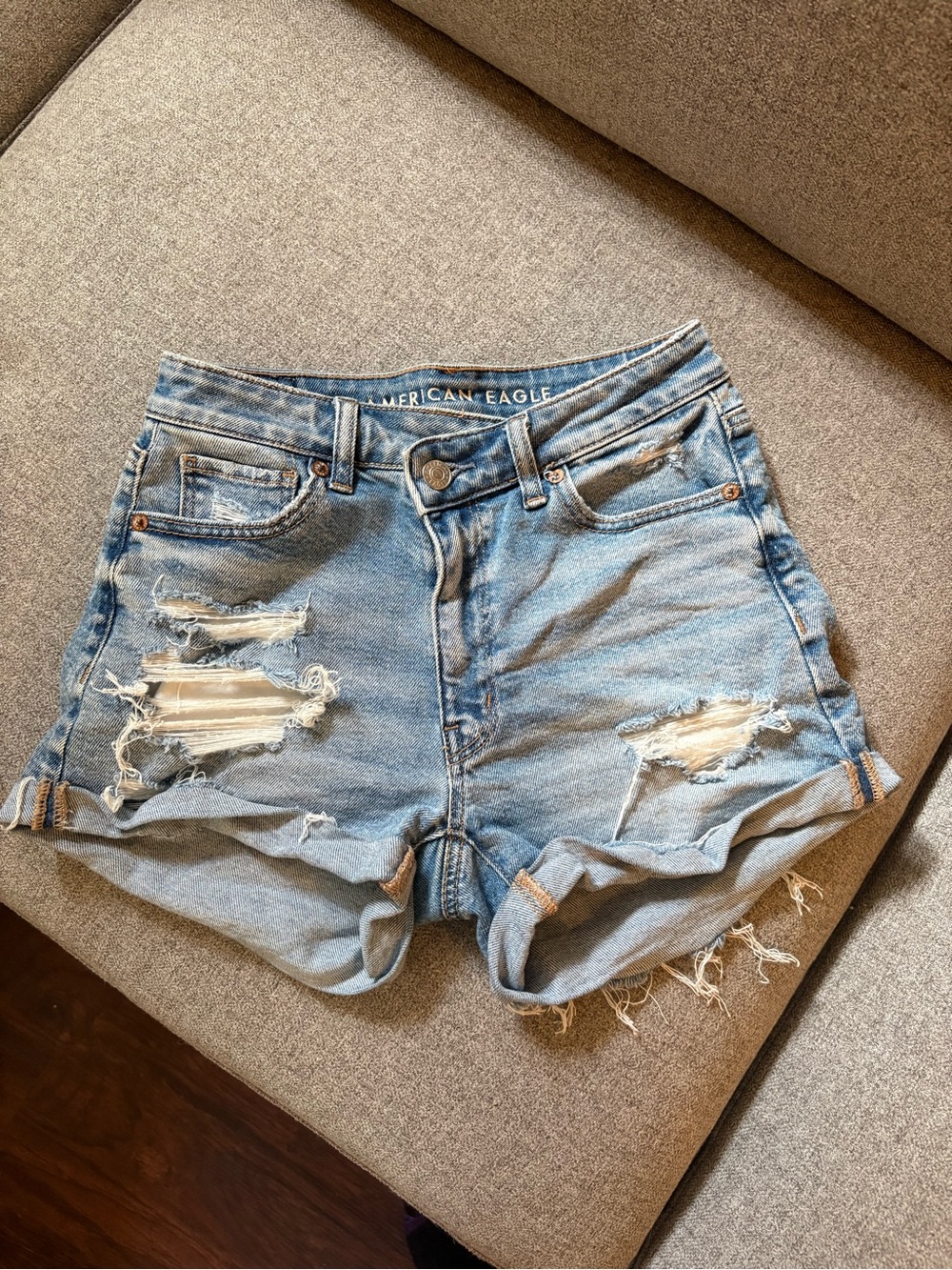 American Eagle Outfitters Distressed Light Blue Denim Shorts